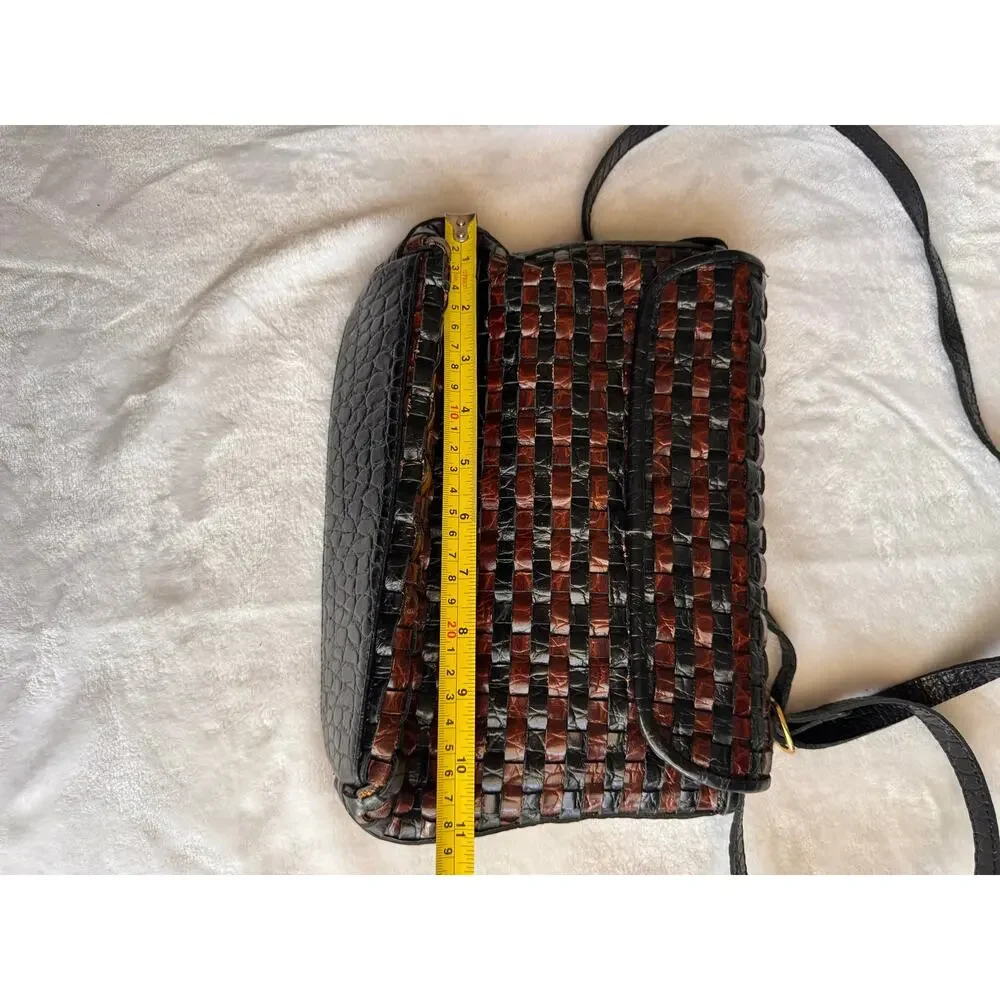 Vintage 80s Cee Klein Woven Leather Crossbody Bag Croc Embossed Purse Brasil
